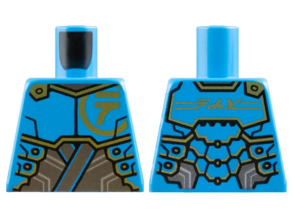 Torso Armor Plates over Dark Silver Tunic, Gold Trim and Ninjago Logogram Letter N, 'NYA' on Back Pattern
