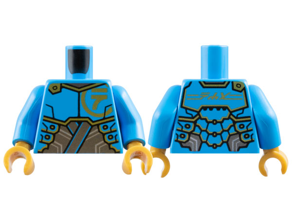 Torso Armor Plates over Dark Silver Tunic, Gold Trim and Ninjago Logogram Letter N, 'NYA' on Back Pattern / Dark Azure Arms / Pearl Gold Hands