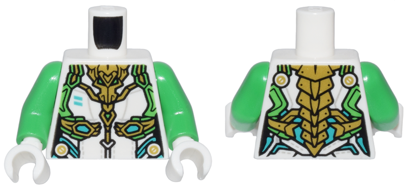 Torso Female Armor Bright Green, Gold, and Dark Turquoise Trim and Small Gold Dragon Head and Spine Pattern / Bright Green Arms / White Hands