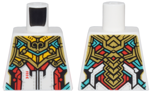 Torso Armor Red, Bright Light Orange, and Dark Turquoise Trim and Gold Plates Pattern