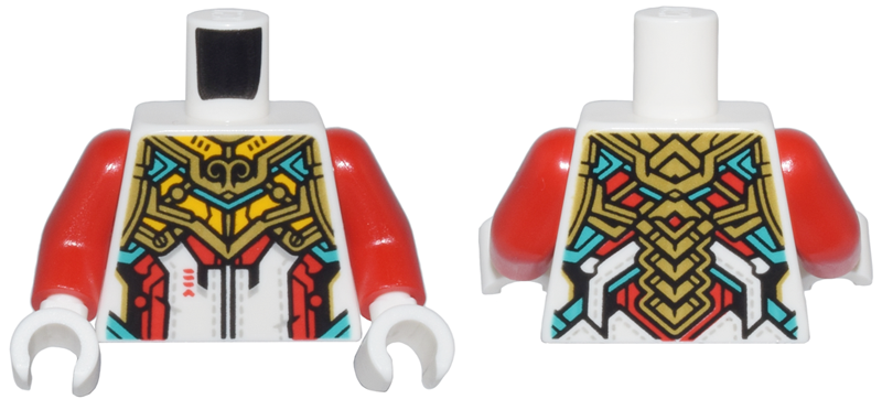 Torso Armor Red, Bright Light Orange, and Dark Turquoise Trim and Gold Plates Pattern / Red Arms / White Hands