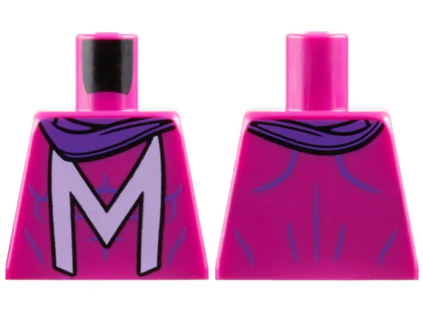 Torso Super Hero Costume with Muscles Outline and Lavender Capital Letter M, Dark Purple Scarf Pattern