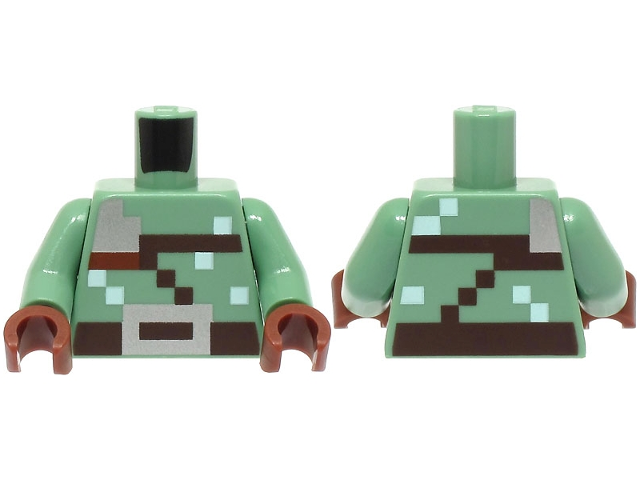 Torso Pixelated Dark Brown Strap and Belt with Silver Buckle and Shoulder Guard Pattern / Sand Green Arms / Reddish Brown Hands