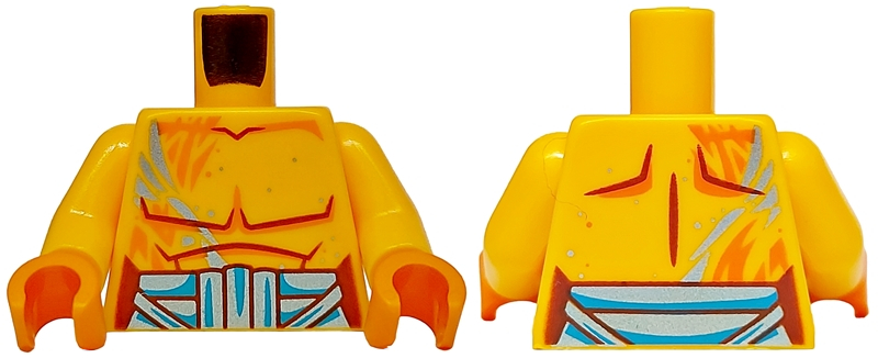 Torso Bare Chest, Reddish Brown Muscles and Stomach Outline, Dark Azure and Metallic Light Blue Belt Pattern / Bright Light Orange Arms / Orange Hands