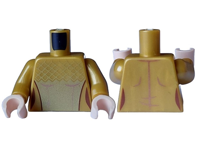 Torso Robe Open Female over Gold Dress with Mesh Top and Metallic Pink Seams Pattern / Pearl Gold Arms / Light Nougat Hands