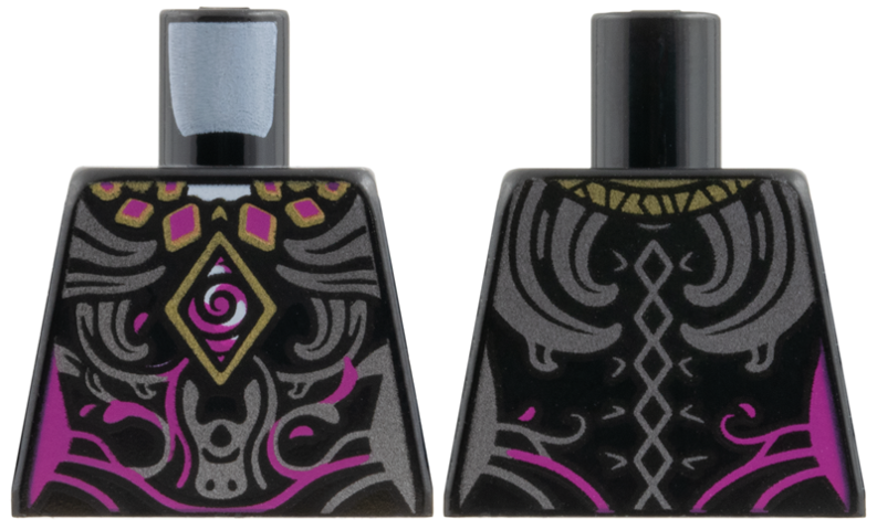 Torso Magenta and Silver Swirls, Gold Diamond and Necklace, Tied on Back Pattern