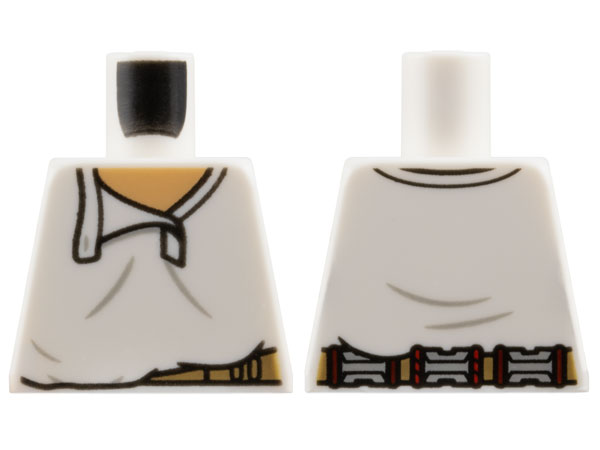 Torso Shirt with Open Collar, Medium Tan Neck, Light Bluish Gray Wrinkles and Dark Tan Belt with Pouches on Back Pattern