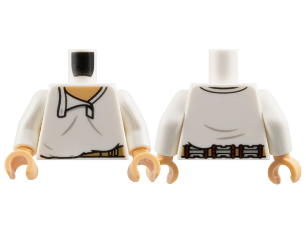 Torso Shirt with Open Collar, Medium Tan  Neck, Light Bluish Gray Wrinkles and Dark Tan Belt with Pouches on Back Pattern / White Arms / Medium Tan Hands