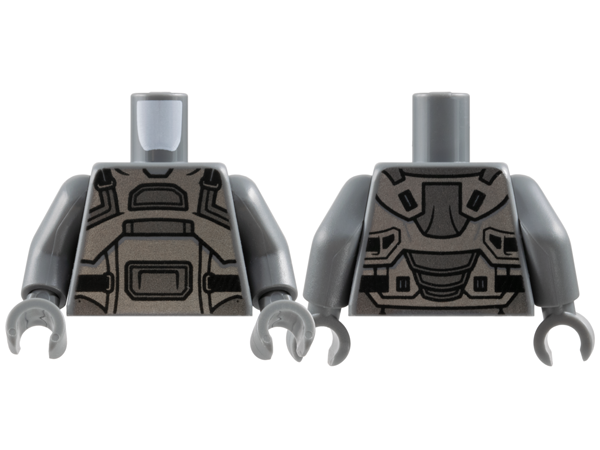 Torso Armor with Silver and Dark Silver Panels and Black Straps Pattern / Dark Bluish Gray Arms / Dark Bluish Gray Hands