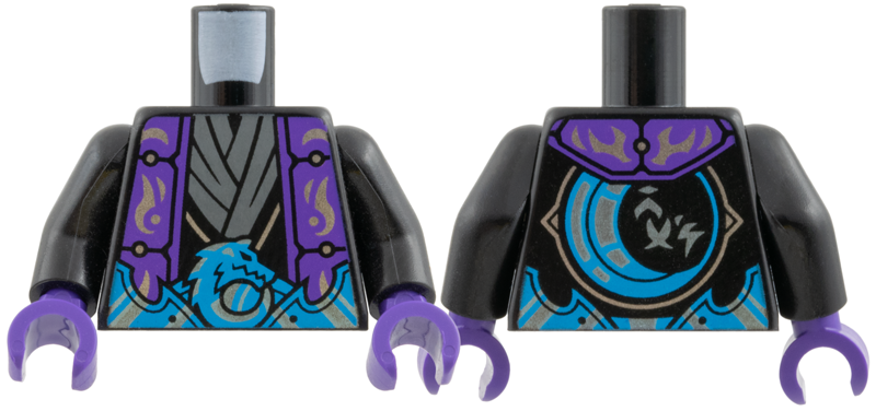 Torso Dark Purple Robe over Black and Dark Bluish Gray Tunic with Dark Azure Belt and Moon on Back Pattern / Black Arms / Dark Purple Hands