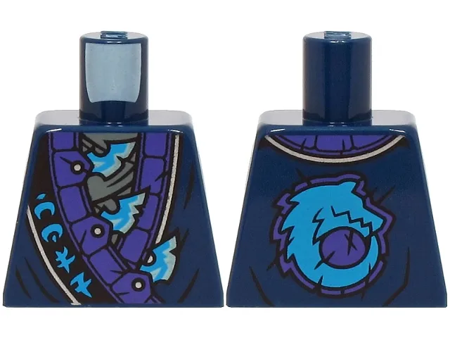 Torso Robe, Dark Purple and Silver Trim, Dark Azure Ninjago Logogram 'WOLF', Metallic Light Blue Blades Pattern