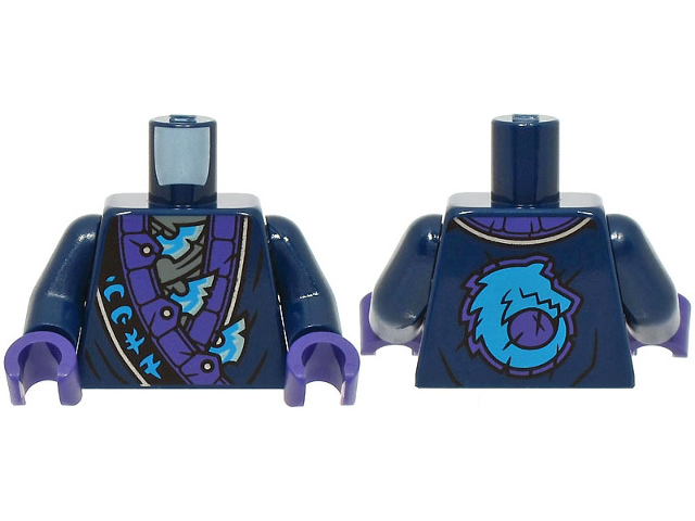 Torso Robe, Dark Purple and Silver Trim, Dark Azure Ninjago Logogram 'WOLF', Metallic Light Blue Blades Pattern / Dark Blue Arms / Dark Purple Hands