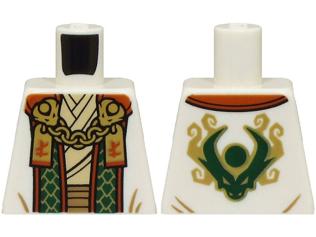 Torso Robe with Dark Green and Dark Orange Trim, Tan Shirt, Gold Chain with Tags with Ninjago Logogram Letter L Pattern