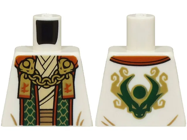 Torso Robe with Dark Green and Dark Orange Trim, Tan Shirt, Gold Chain with Tags with Ninjago Logogram Letter L Pattern
