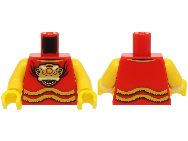 Torso Shirt with Yellow Fringe and Dragon Head with Open Mouth and Gold Mask Pattern (BAM) / Yellow Arms / Yellow Hands