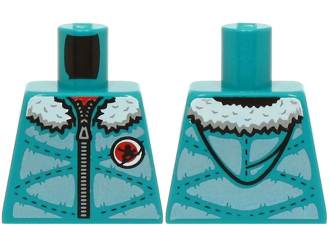 Torso Winter Jacket Padded with Hood, Metallic Light Blue Panels, Zipper and White Fur Lining Pattern (BAM)