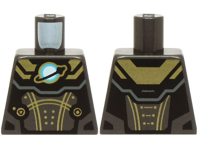 Torso Armor Suit with Gold Panels and Lines, Black, White and Medium Azure Classic Space Logo Pattern