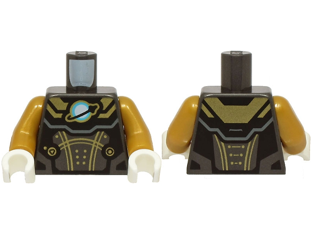 Torso Armor Suit with Gold Panels and Lines, Black, White and Medium Azure Classic Space Logo Pattern / Pearl Gold Arms / White Hands