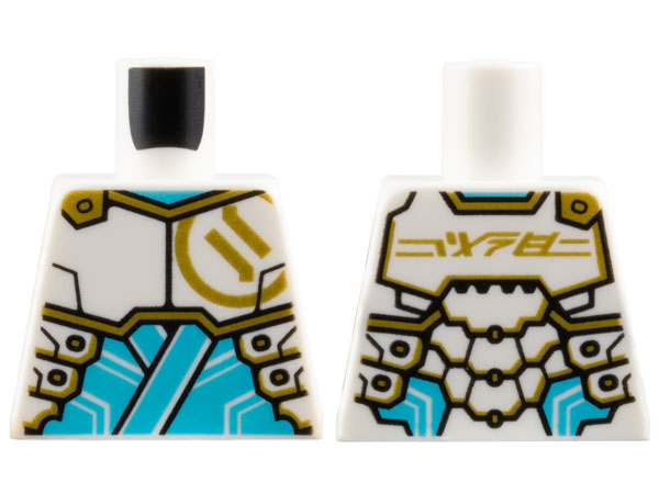 Torso Armor Plates with Gold Ninjago Logogram 'Z' on Front and 'ZANE' on Back over Medium Azure Tunic Pattern