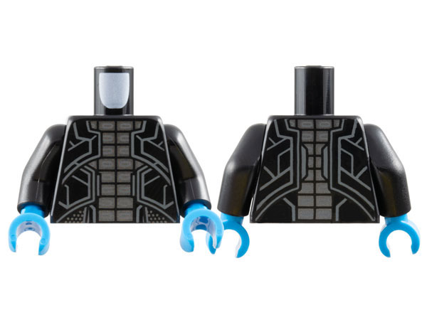 Torso Armor with Sloping Panels with Dark Bluish Gray Edges over Dark Silver Grid of Rectangles Pattern / Black Arms / Dark Azure Hands