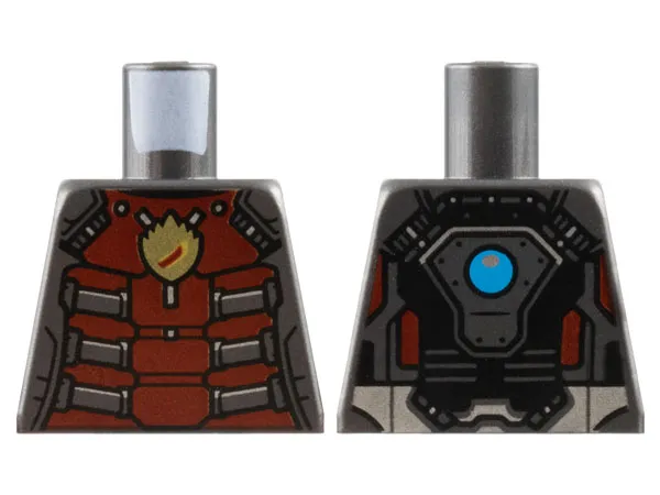 Torso Armor with Dark Red Plates, Gold Flame Ravager Logo, Dark Azure Circle on Back Pattern