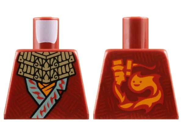 Torso Ninja Robe with Sand Green Hems and Red Lines over Orange Shirt, Dark Tan Ornate Necklace, Ninjago Logogram 'WF!' and Flame with Face Logo on Back Pattern