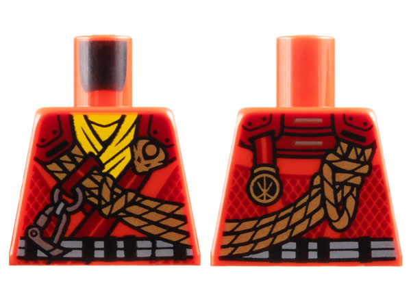 Torso Tunic with Dark Red Shoulders, Yellow Scarf, Gold Dragon Head and Ropes and Silver Carabiner Pattern