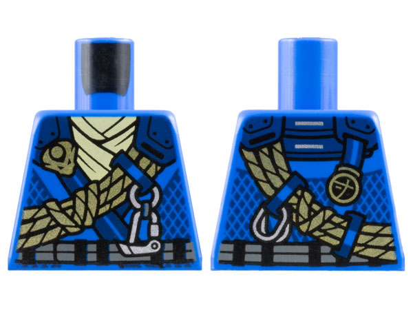 Torso Tunic with Dark Blue Shoulders, Bright Light Yellow Scarf, Gold Dragon Head and Ropes and Silver Carabiner Pattern