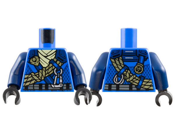 Torso Tunic with Dark Blue Shoulders, Bright Light Yellow Scarf, Gold Dragon Head and Ropes and Silver Carabiner Pattern / Dark Blue Arms / Black Hands