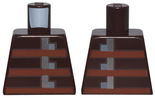Torso Pixelated Armor with Reddish Brown Stripes and Silver and Dark Bluish Gray Buckles Pattern