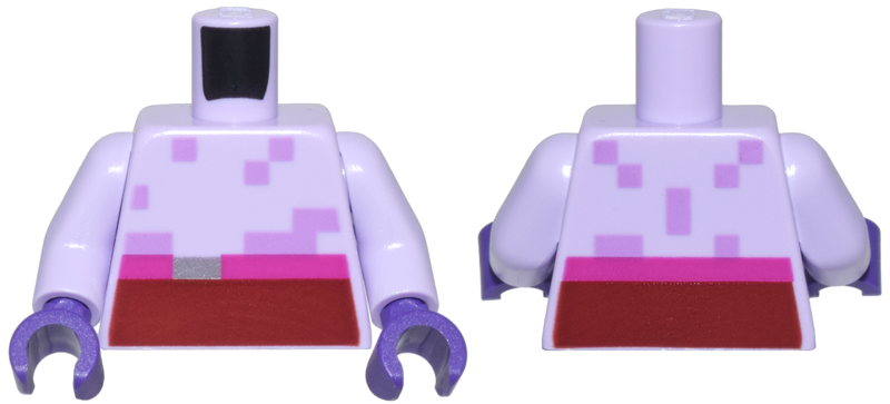 Torso Pixelated Dark Red and Magenta Wide Belt with Silver Buckle, Medium Lavender Spots Pattern / Lavender Arms / Dark Purple Hands