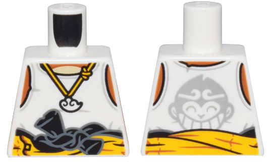 Torso Tank Top, Necklace, Black and Bright Light Orange Racing Suit Tied at Waist, and Monkie Kid Logo Pattern