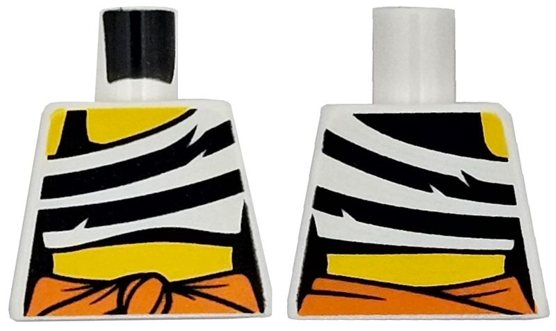 Torso Female Tank Top Cropped with Black Stripes, Orange Knotted Sash, Yellow Neck, Shoulder, and Stomach Pattern