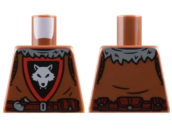 Torso Castle Wolfpack with Black and Red Shield, Light Bluish Gray Wolf, Dark Bluish Gray Collar and Dark Red Belt with Pouches Pattern