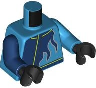 Torso Racing Jacket with Dark Blue Flames and Lime Trim Pattern / Dark Azure Arm Left / Dark Blue Arm Right / Black Hands