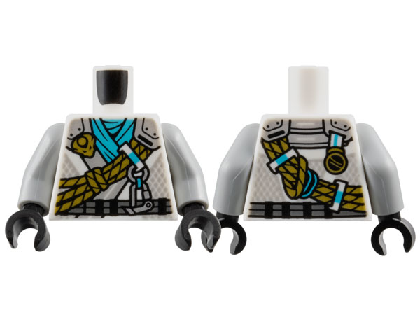 Torso Tunic with Light Bluish Gray Shoulders, Medium Azure Scarf, Gold Dragon Head and Ropes and Silver Carabiner Pattern / Light Bluish Gray Arms / Black Hands