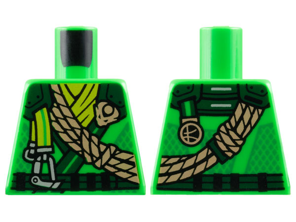 Torso Tunic with Dark Green Shoulders, Lime Scarf, Gold Dragon Head and Ropes and Silver Carabiner Pattern