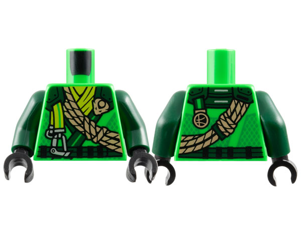 Torso Tunic with Dark Green Shoulders, Lime Scarf, Gold Dragon Head and Ropes and Silver Carabiner Pattern / Dark Green Arms / Black Hands