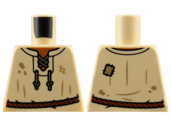 Torso Vest with Dark Tan Laces, Spots and Patch over Dark Orange Shirt, Reddish Brown Rope Belt Pattern