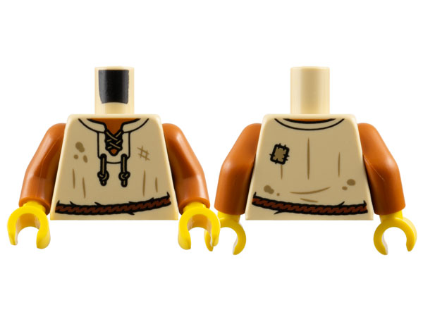 Torso Vest with Dark Tan Laces, Spots and Patch over Dark Orange Shirt, Reddish Brown Rope Belt Pattern / Dark Orange Arms / Yellow Hands