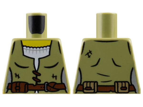 Torso Female Vest over White Shirt, Yellow Neck, Reddish Brown Laces and Belt with Pouch Pattern