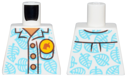 Torso Hawaiian Shirt with Medium Azure Leaves, Medium Nougat Buttons and Bright Light Orange Pin Pattern