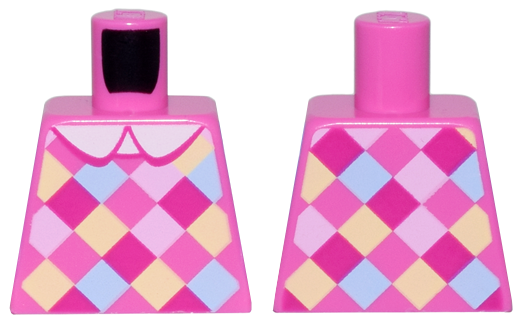 Torso Dress with White Collar and Magenta, Bright Pink, Bright Light Blue, and Bright Light Yellow Checkered Pattern