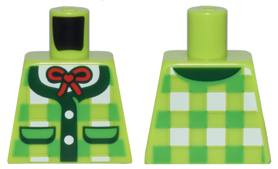 Torso Bright Green and White Plaid Vest with Dark Green Pockets and Trim, White Buttons and Shirt, and Red Bow Pattern