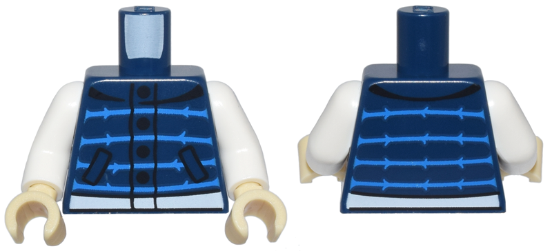 Torso Vest with Black Pockets and Buttons, Dark Azure Stripes, and White Waistband Pattern / White Arms / Tan Hands