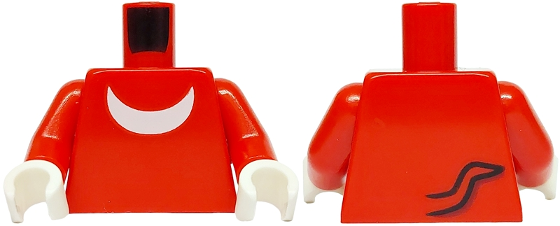 Torso White Crescent Moon, Black Tail Outline with Dark Red Highlight Pattern / Red Arms / White Hands