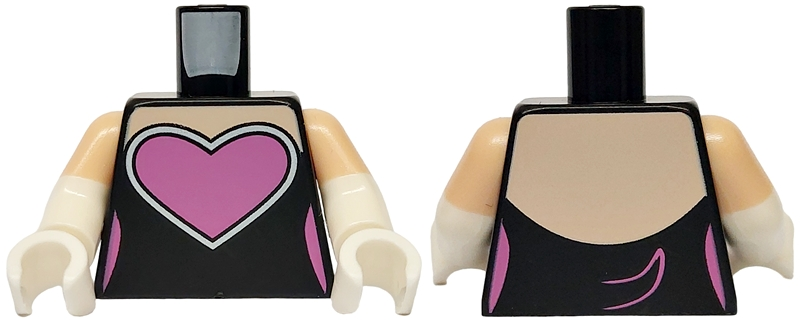 Torso Female Outline, Light Nougat Neck, Dark Pink Heart, Highlights and Tail Outline Pattern / White Arms with Molded Light Nougat Short Sleeves Pattern / White Hands