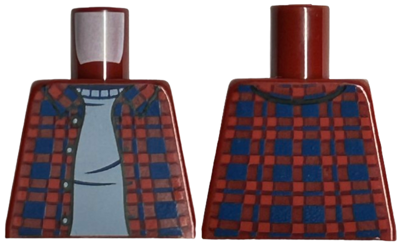 Torso Plaid Flannel Shirt Open with Buttons and Dark Blue Squares over Sand Blue Sweater Pattern