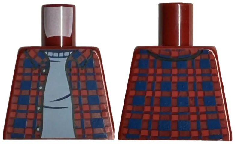 Torso Plaid Flannel Shirt Open with Buttons and Dark Blue Squares over Sand Blue Sweater Pattern