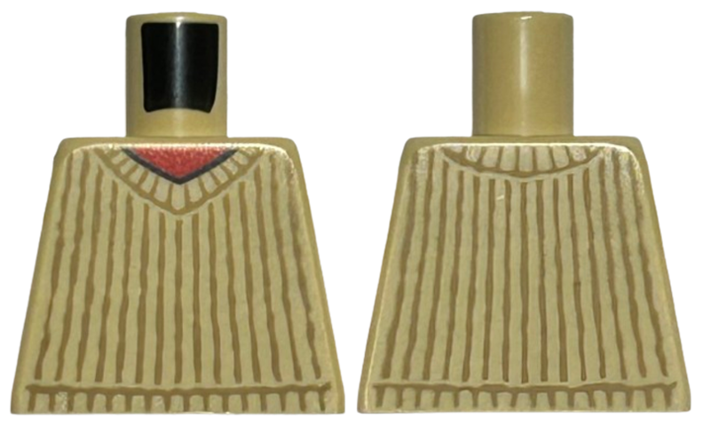 Torso V-Neck Sweater with Dark Tan Vertical Stripes over Red Shirt Pattern